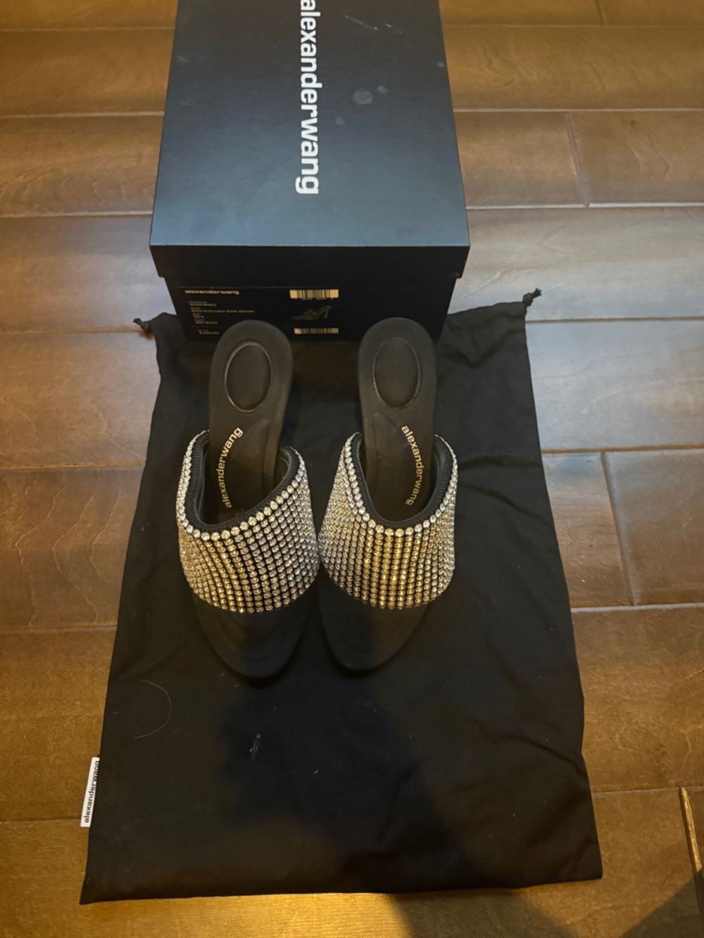 Authentic Alexander Wang Black Slide Mules with Crystal Embellishment